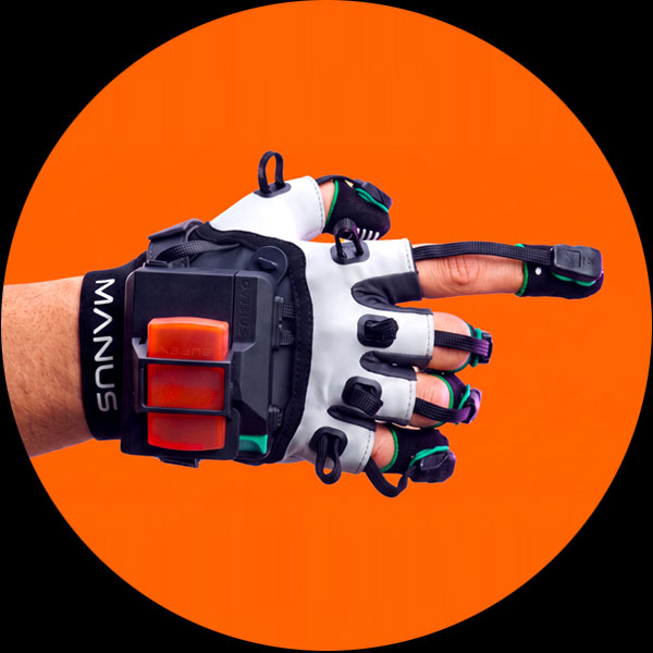 Gant de motion capture Manus animé avec mouvement du pouce pour illustrer la capture des doigts, la MOCAP, la hand capture et la performance capture à Montréal